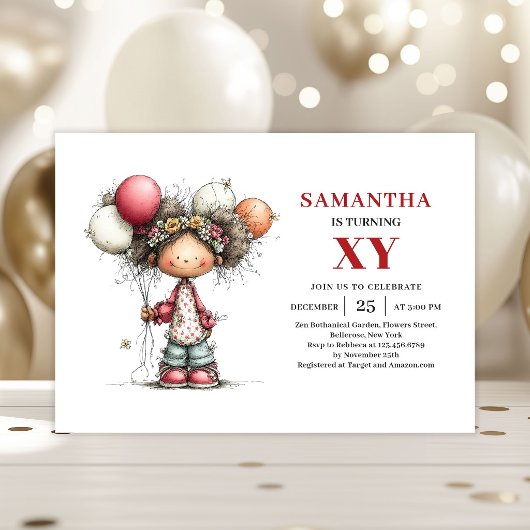 Sweet Girl Birthday Invitation Modern Editable   招待状