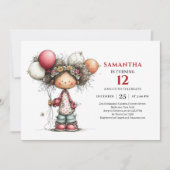 Sweet Girl Birthday Invitation Modern Editable   招待状 (正面)