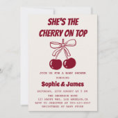Sweet Girl Cherry on Top Baby Shower Party 招待状 (正面)