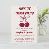Sweet Girl Cherry on Top Baby Shower Party 招待状 (スタンド正面)
