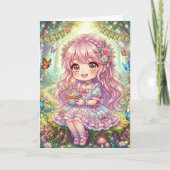 Sweet Girl with Cupcake Birthday | Color Me カード (正面)