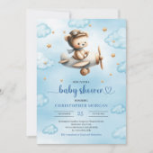 Sweet gold airplane bear theme boy baby shower  招待状 (正面)