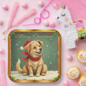 Sweet Golden Retriever Puppy Christmas ペーパープレート (パーティー)