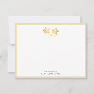 Sweet Golden Stars Nursery Note Card. Personalized ノートカード