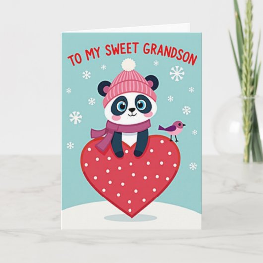 Sweet Grandson Panda Winter Card カード (正面)