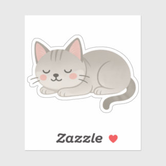 Sweet Gray Tabby Cat – Sleeping Cartoon Kitty シール