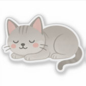 Sweet Gray Tabby Cat – Sleeping Cartoon Kitty シール (正面)