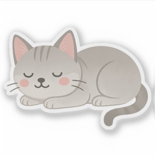Sweet Gray Tabby Cat – Sleeping Cartoon Kitty シール (正面)