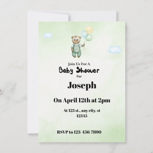 Sweet green baby bear  招待状 (裏面)