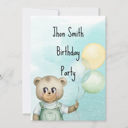 Sweet green baby bear baby 招待状 (正面)