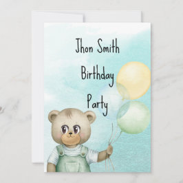 Sweet green baby bear baby 招待状