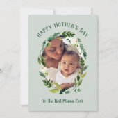 Sweet Greenery Mother's Day Photo Card for Mom カード (正面)