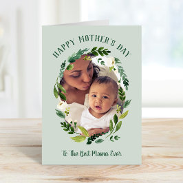 Sweet Greenery Mother's Day Photo Card for Mom カード