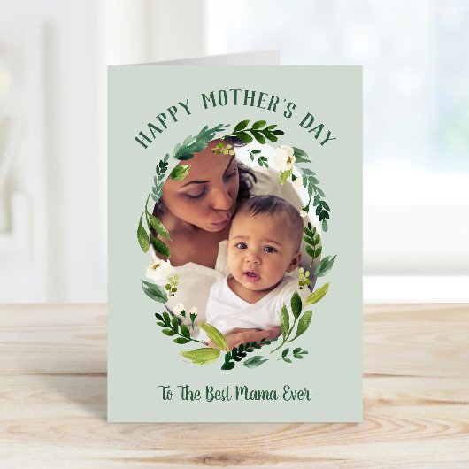 Sweet Greenery Mother's Day Photo Card for Mom カード
