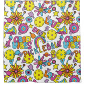 Sweet, Groovy, retro 90s,白 シャワーカーテン (正面)