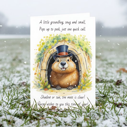 Sweet Groundhog Day in Top Hat and Poem カード
