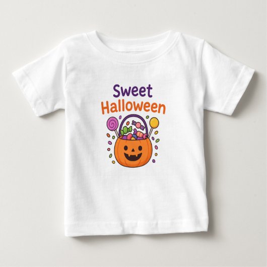 Sweet Halloween Cute Candy Bucket Design  ベビーTシャツ (正面)