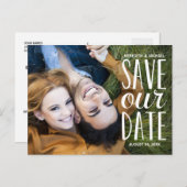 Sweet Hand Letteredタイポグラフィ写真Save the Date 案内ポストカード (正面/裏面)