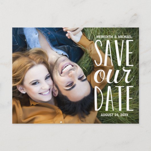 Sweet Hand Letteredタイポグラフィ写真Save the Date 案内ポストカード (正面)
