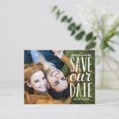 Sweet Hand Letteredタイポグラフィ写真Save the Date 案内ポストカード (スタンド正面)