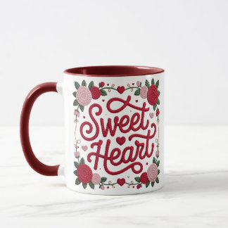 Sweet Heart バレンタインデザイン • もこもこヤーン調の手書き風文字 マグカップ