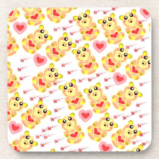 Sweet Heart Bear Nursery Pattern コースター (正面)