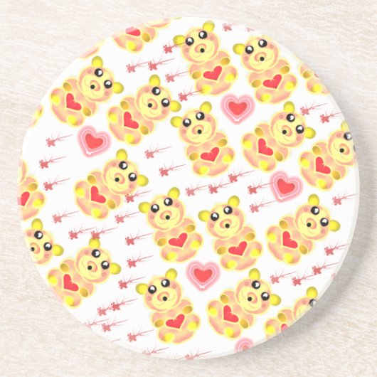 Sweet Heart Bear Nursery Pattern コースター (正面)