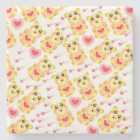 Sweet Heart Bear Nursery Pattern ストーンコースター (正面)