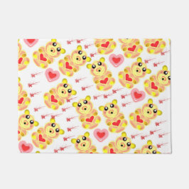 Sweet Heart Bear Nursery Pattern ドアマット