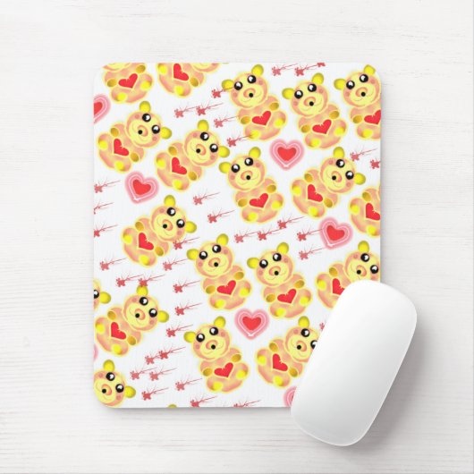 Sweet Heart Bear Nursery Pattern マウスパッド (マウス)