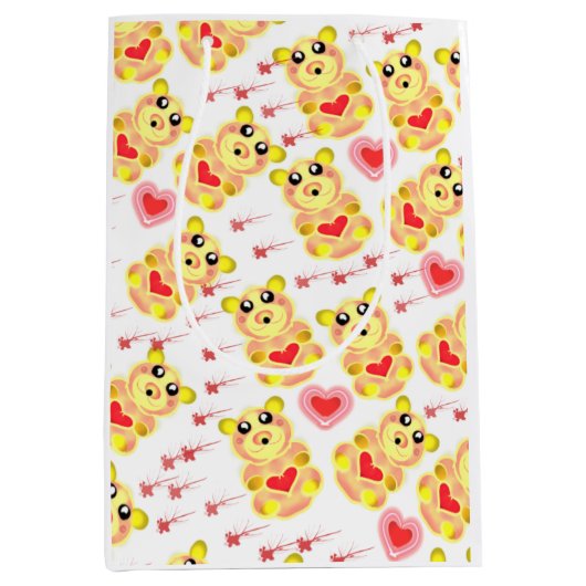 Sweet Heart Bear Nursery Pattern ミディアムペーパーバッグ (正面)