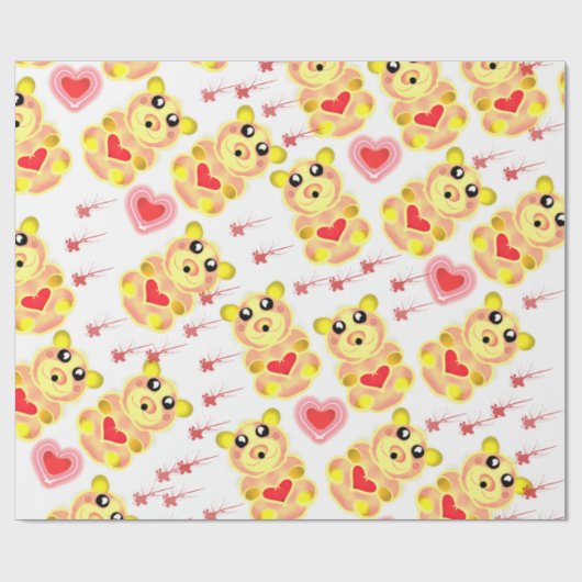 Sweet Heart Bear Nursery Pattern ラッピングペーパー (フラット)
