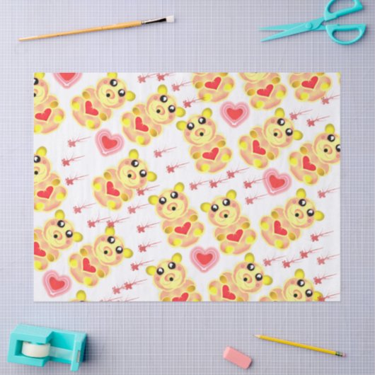 Sweet Heart Bear Nursery Pattern 薄葉紙 (クラフト)