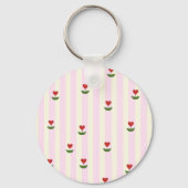 Sweet Heart Flower Pattern – Soft Pink Striped  キーホルダー (正面)