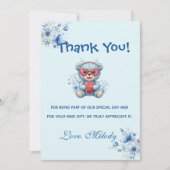 Sweet Heart Teddy Bear Blue Baby Shower  サンキューカード (正面)