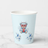 Sweet Heart Teddy Bear Blue Baby Shower  紙コップ (正面)