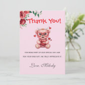 Sweet Heart Teddy Bear Pink Baby Shower  サンキューカード (スタンド正面)