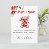 Sweet Heart Teddy Bear Pink Baby Shower  サンキューカード (スタンド正面)