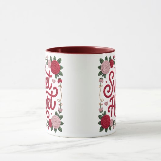 Sweet Heart Valentine Design • Cozy Yarn Script wi マグカップ (中央)