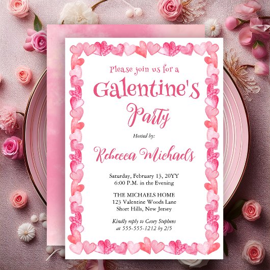 Sweet Hearts Frame Galentine's Day Party 招待状