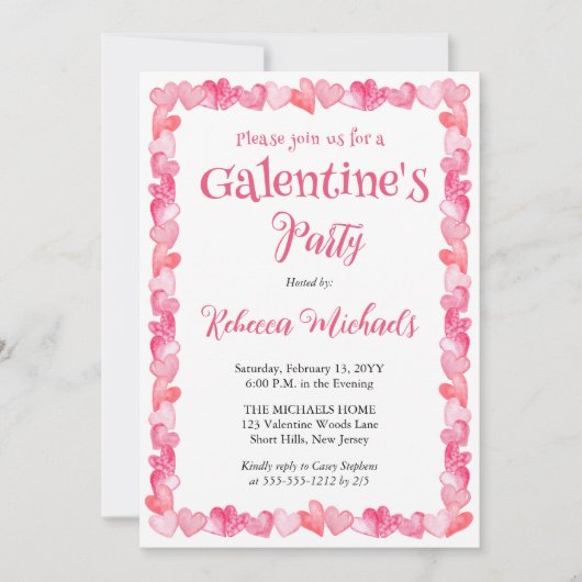 Sweet Hearts Frame Galentine's Day Party 招待状 (正面)