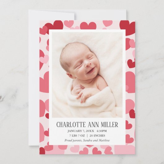 Sweet Hearts Photo Birth Announcement | Valentine 案内状 (正面)
