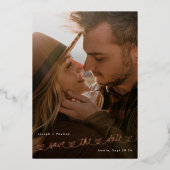 Sweet Hearts Photo Wedding Save The date Rose Gold 箔招待状 (正面)