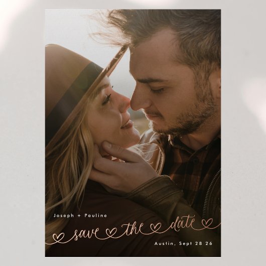 Sweet Hearts Photo Wedding Save The date Rose Gold 箔招待状