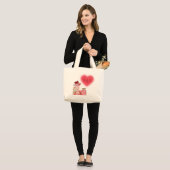 Sweet Hearts & Teddy Bear Valentine Bag ラージトートバッグ (正面(モデル))
