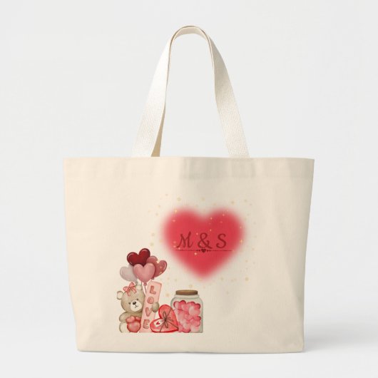Sweet Hearts & Teddy Bear Valentine Bag ラージトートバッグ (正面)