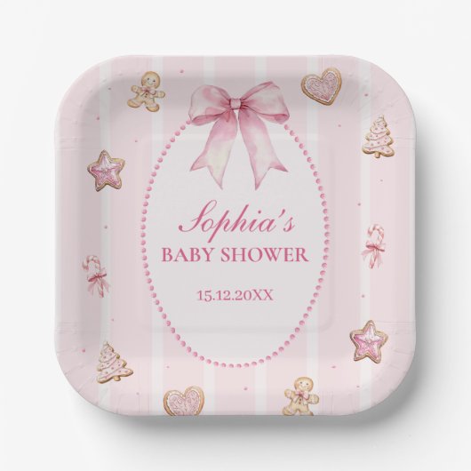 Sweet Holiday Baby Shower Pink Cookie ペーパープレート (正面)