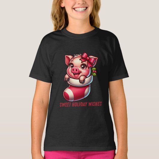 Sweet Holiday Piglet in Stocking Tシャツ (正面)