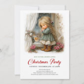 Sweet Holiday Scene Girl Classic Christmas Invite 招待状 (正面)