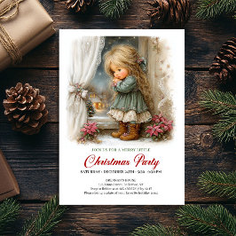 Sweet Holiday Scene Girl Classic Christmas Invite 招待状